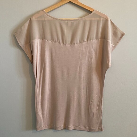 NWT Calvin Klein Pink T-shirt Blouse with Silver Hardware Grommets Sheer Panel - Picture 7 of 11